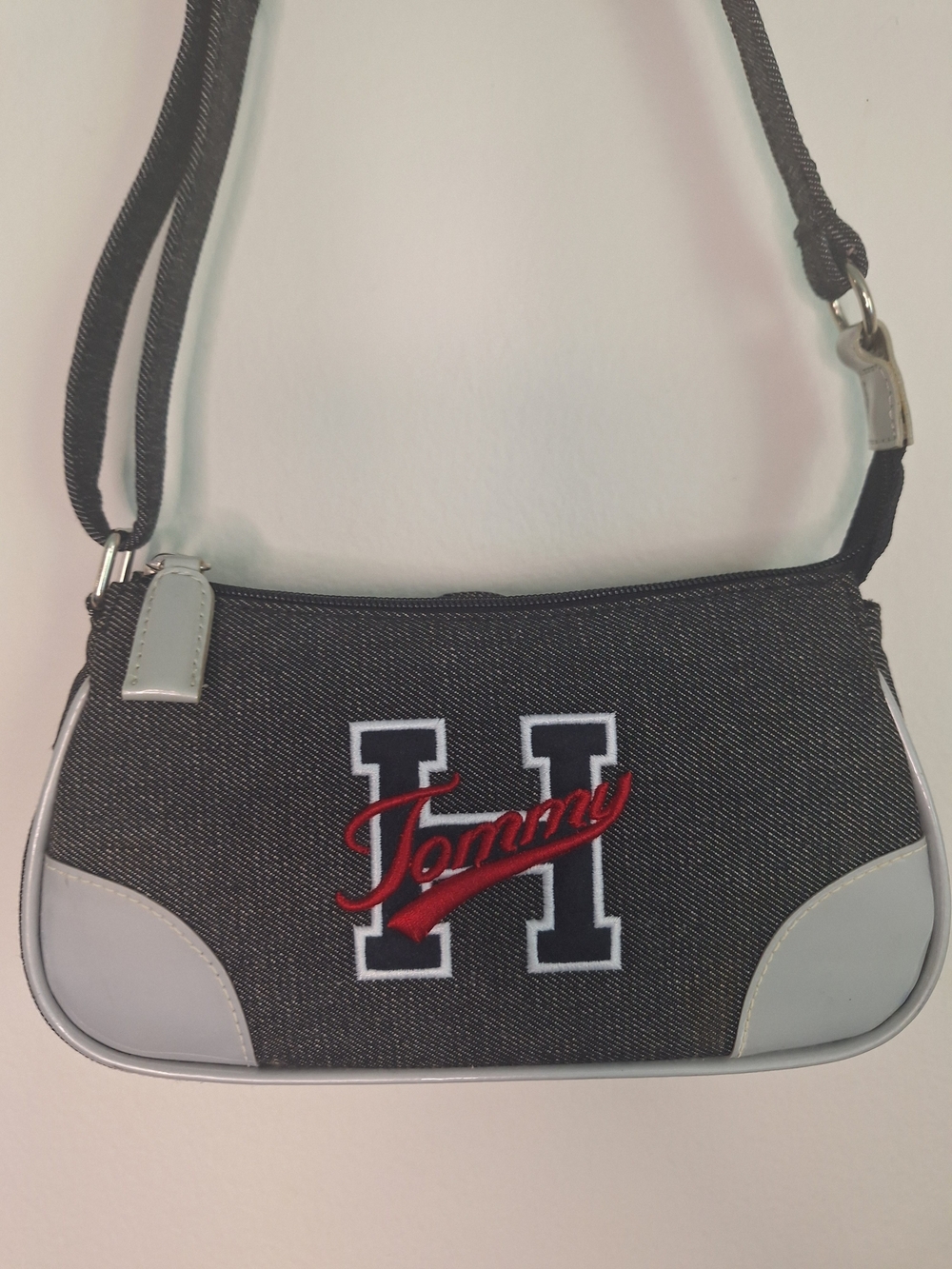 Tommy Hilfiger Y2K Denim Mini Shoulder Bag Embroidered Logo Baguette Purse